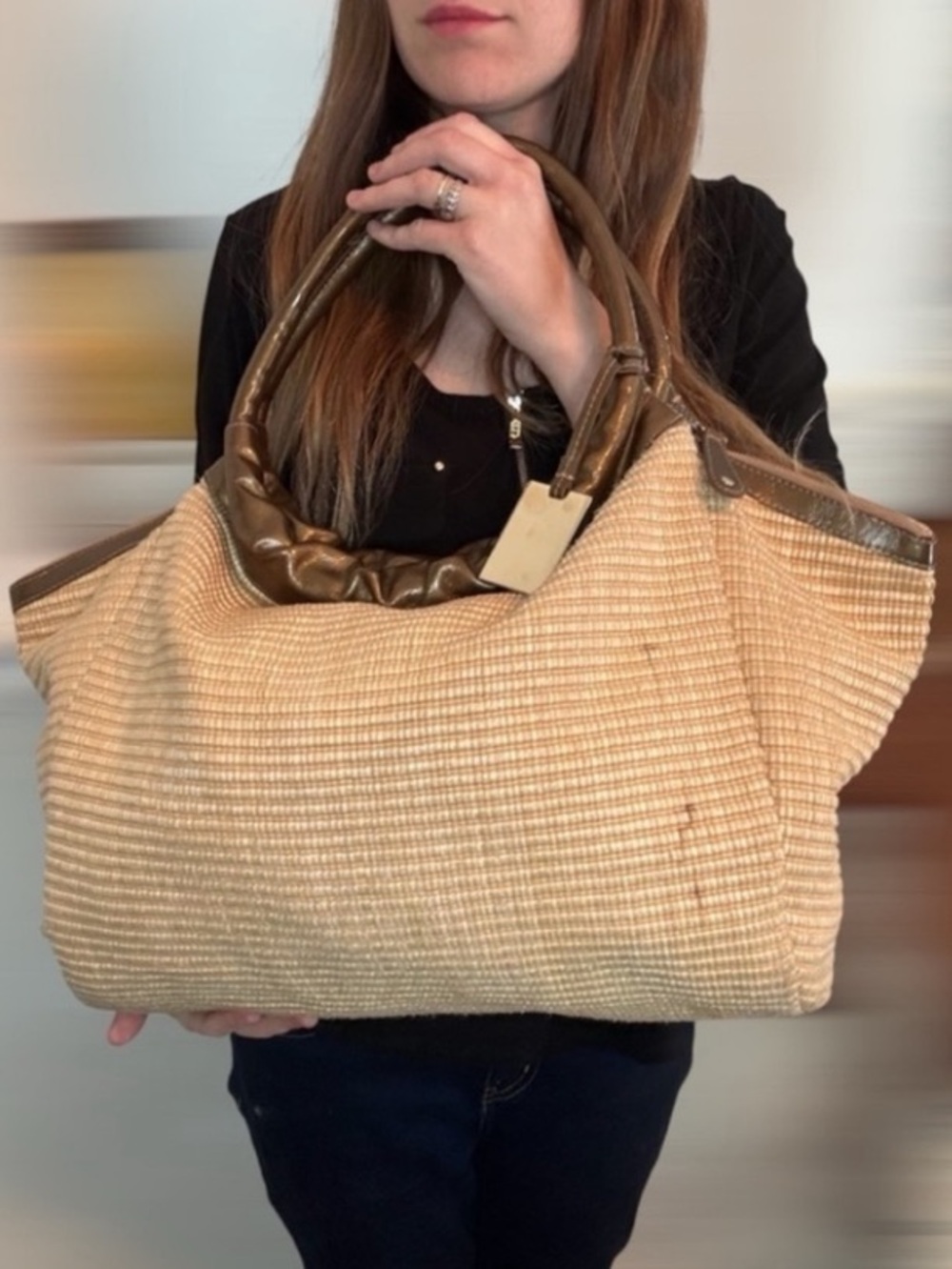 FURLA Authentic Vintage Straw Hobo Shoulder Bag Italian Leather 🤎🌾👜 - Picture 3 of 15